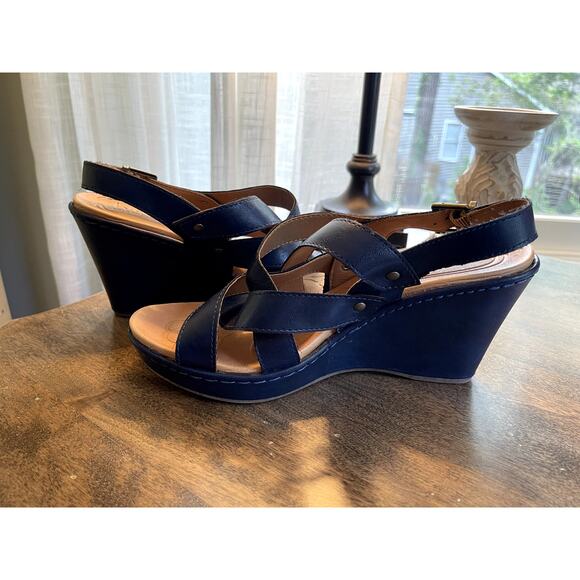 B.O.C Born Concept Navy Leather Wedge Sandals - Size‎ 9M - Picture 7 of 8